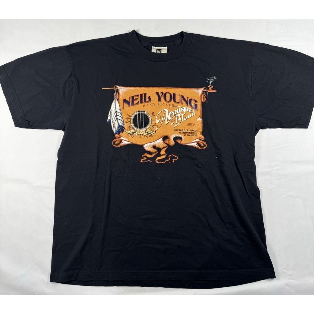 Neil Young 1999 Solo Acoustic Tour Vintage T Shirt Black Mens XL Winterland